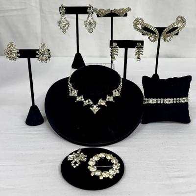 Silver Tone Rhinestone Earrings, Choker, Bracelet & More Costume Jewelry! 