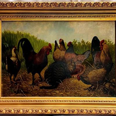 Victorian Era, Farmyard Fowl with Cat