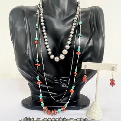 Sterling Silver Necklaces With Matching Earrings And Bracelet 