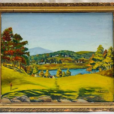 Vintage Golf Course Landscape Oil Painting by M.S. Atwood