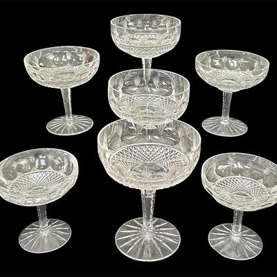 Set of 7 Cut Crystal Champagne Coupes – Hand-Cut Pattern