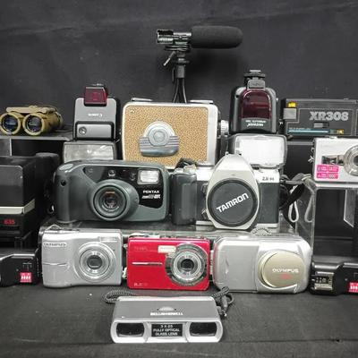 Vintage & Modern Camera Collection with Lenses, Accessories, and Optics
