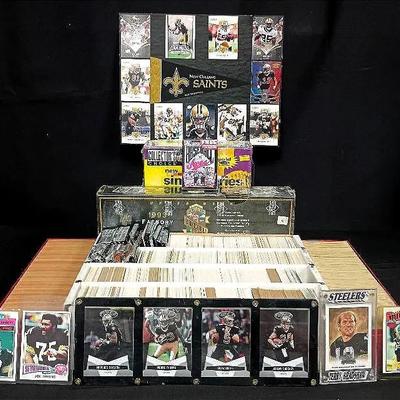 Vintage & Modern Sports Card Collection Featuring Steelers, Saints, and Factory Sets
