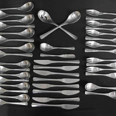 42-pc Set Sleek Mid-Century Stainless Flatware, Supreme Cutlery Japan