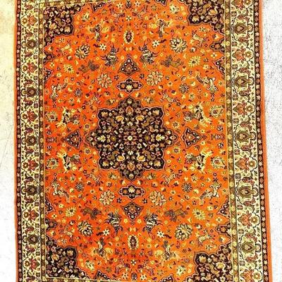2 - Vintage Pure New Wool Persian-Style Area Rug with Fringe (Burnt Orange)
