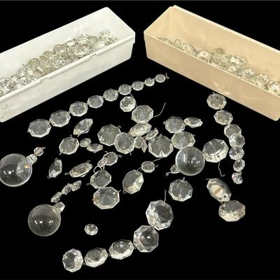 Lot of Vintage Chandelier Octagon Crystals & Glass Ball Prisms – Assorted Sizes