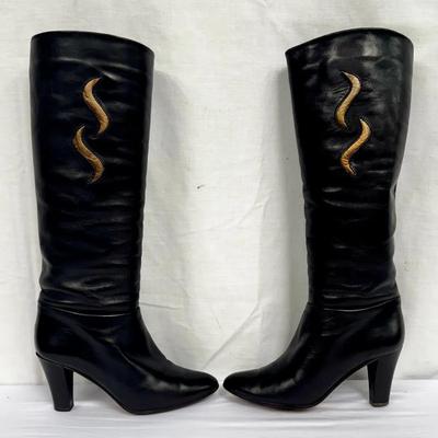 Hana Mackler Black Leather Gold Accent Boots (sz 7.5)