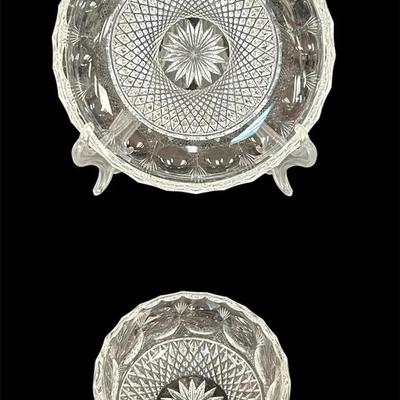Set of 18 Crystal Dessert Pieces – 9 Plates (5.75”) & 9 Bowls (4”) with Starburst and Fan De