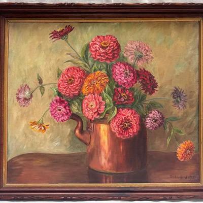 Zinnias in Copper, by  B. Hilliard, 1937
