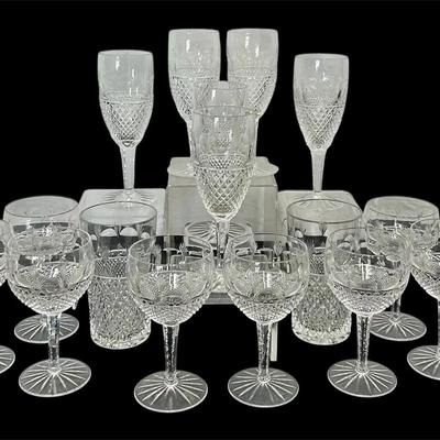 (16) pc Hand-Cut Crystal Stemware – 6 Champagne, 8 Goblets, 2 Tumblers – Elegant Matched Set
