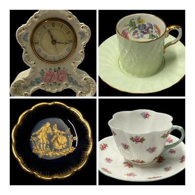 Vintage Johnson Hall Ceramic Clock, Limoges, Shelley & More