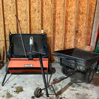 Tow-Behind Utility Cart and Agri-Fab Tow-Behind Lawn Sweeper