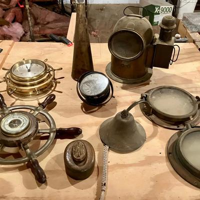 Vintage Nautical Barometer, Howard Miller Ship's Wheel Clock, Antique Marine Compass & More 