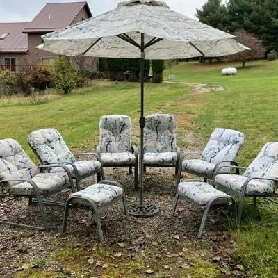 6 Patio Chairs and Umbrella with Stand