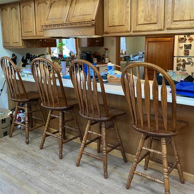 4 Wooden Swivel Counter Stools 