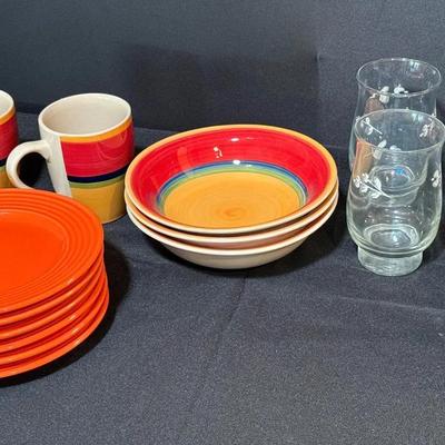 Colorful Royal Norfolk Dish Set With Pfaltzgraf Water Glasses