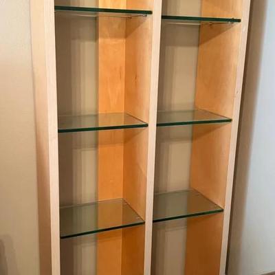 Tall Shelf Unit With Glass Shelves. 71” X 27” X 10 1/4” Deep