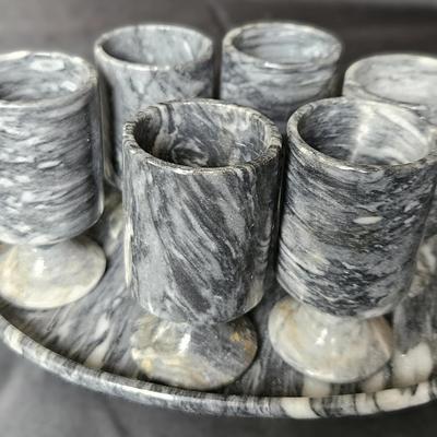Vintage Gray Onyx Marble Shot Glasses & Tray Set