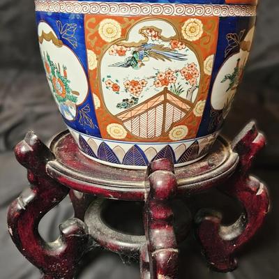 Imari Planter & Wood Stand