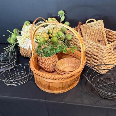Assorted Wire And Wicker Baskets