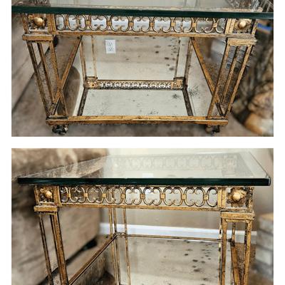Glass Top Antique Gold Neoclassical Tables