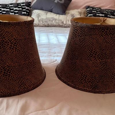 Matching Animal Print Lamp Shades, Possibly Suede. 9” Tall X 8” At Top, 12” At Bottom