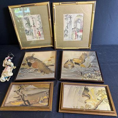 4 - LIN-ART LTD Metal Framed Pictures, 2 - Oriental Photos, & A Geisha Doll