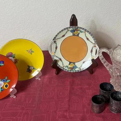 Antique Noritake Plates, Early1990’s American Brilliant Cut Glass Candy Fish And Napkin Rings