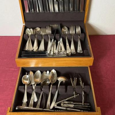 Reed And Barton Handcrafted Chest with Silver Plated Tableware Set