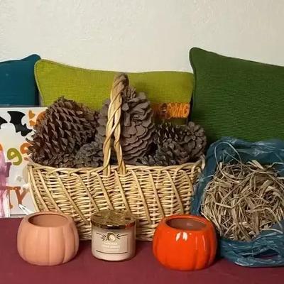 Fall Decor (Basket w/ Pinecones, Throw Pillows and more)