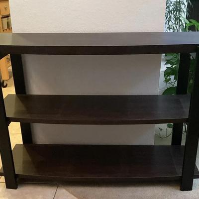 Three Tiered Dark Wood Shelving Unit
