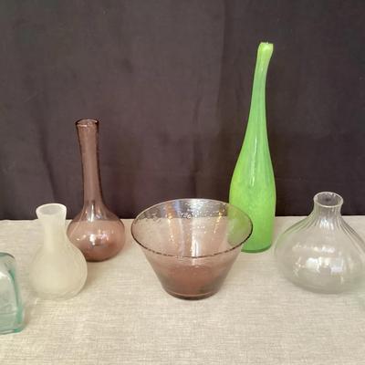 Japanese Turquoise Glass Bottle With Italian Green Glass Bottle And More