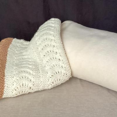 Modern Queen Size Cozy Cream Blanket With Vintage Afghan Throw