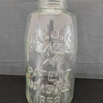 19 in Clear Glass Mason's Jar - Patent Nov 30th 1858