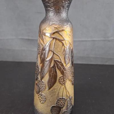 Signed Galle' Cameo Glass Cabinet Vase Brown Berrys & Leaf Art Nouveau