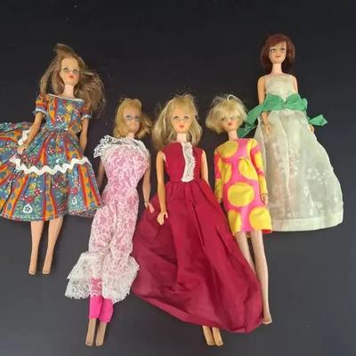 5 Vintage Bendable Legs Barbies -1968 -1966 - 1965 -1958 - 1966