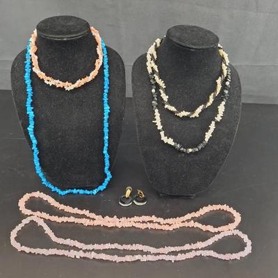 Avon Jewelry - Onyx - Amethyst Quartz - Hematite Hoop Earrings - Rose Quartz Necklace -