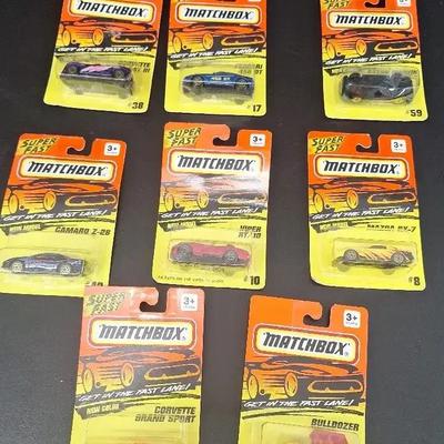 8 Matchbox Vehicles - Corvette Grand Sport - Ferrari 456 - Ashton Marting DR7 - Mazda RX7