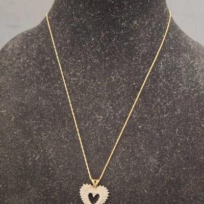 10K Gold Chain with Diamond Heart Necklace 3g with Stones