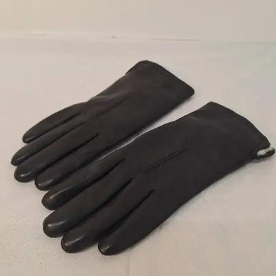 Women's Etieme Aigner Rabbit Fur Lined Black Gloves ?Size L