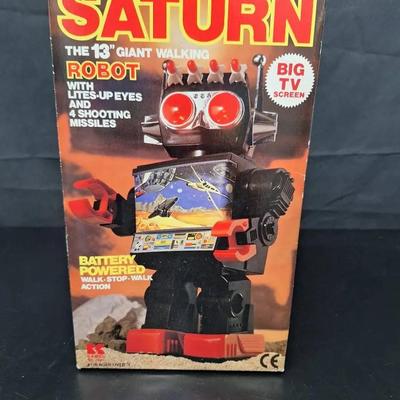 Battery Operated Saturn 13" Walking Robot - Big TV Screen - Working