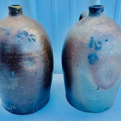 Matched Pair of Brown Ochre and Grey Stoneware Jugs 