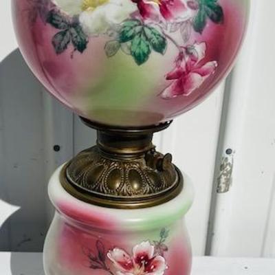 Victorian Hand painted Floral Gone With the Wind Lamp