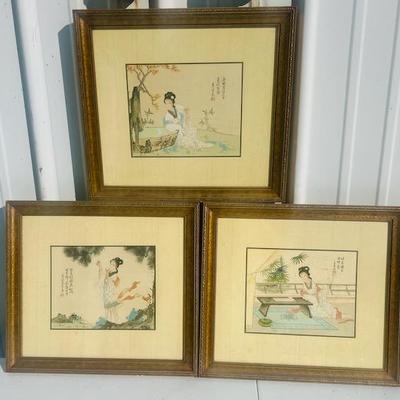 Three Chinese Watercolors of Chinese Ladies   