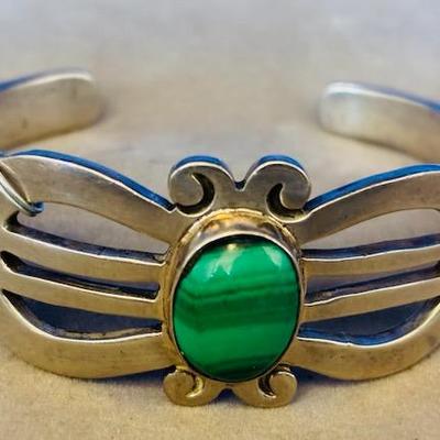 Mexican Taxco Sterling and Turquoise Cuff Bracelet