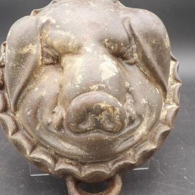 Rare Antique Cast Iron Pig's Head Souse Mold.