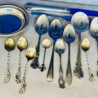 Bag of Sterling Silver. Souvenir spoons, etc. 