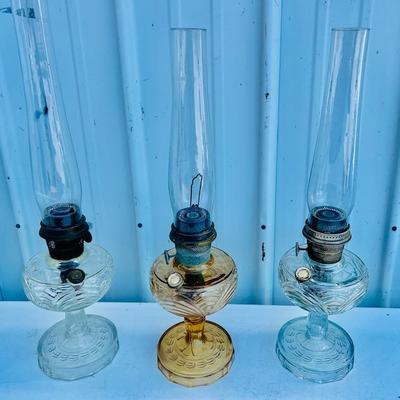 Three original Aladdin Lamps with Original Chimneys. 