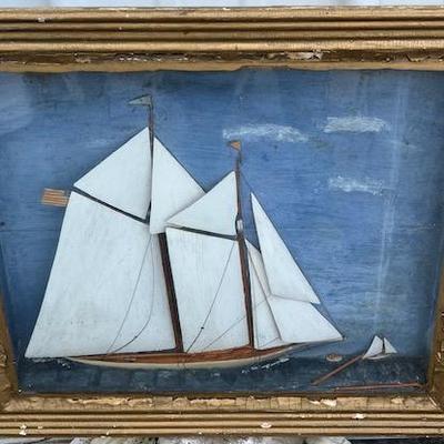 Maine Folk Art Ship's Diorama.  As found.