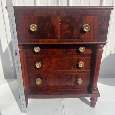 Rare Empire Four Drawer Mahogany Miniature Chest With original brass pulls.  